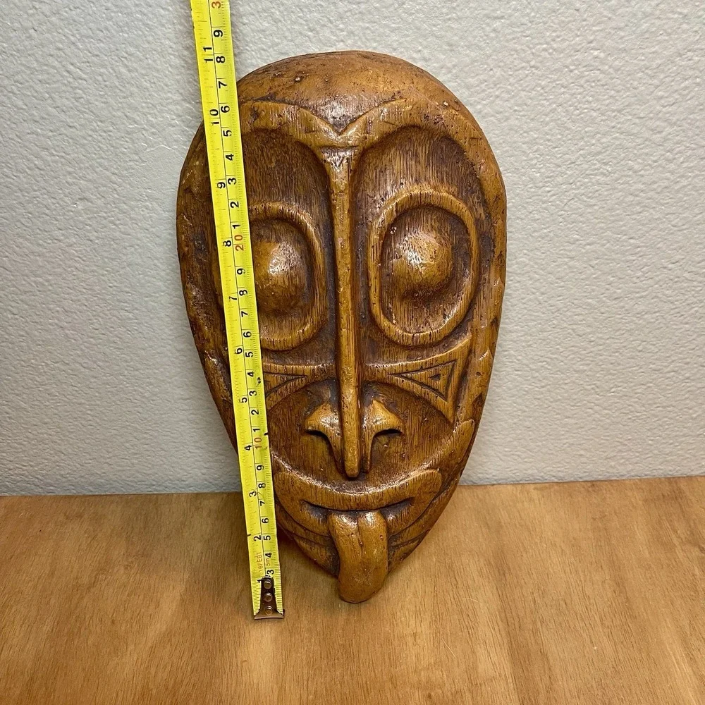 Vintage‎ Ethnic Mask Native Tribal Heavy Back Hanger Faux Wood Grain Design